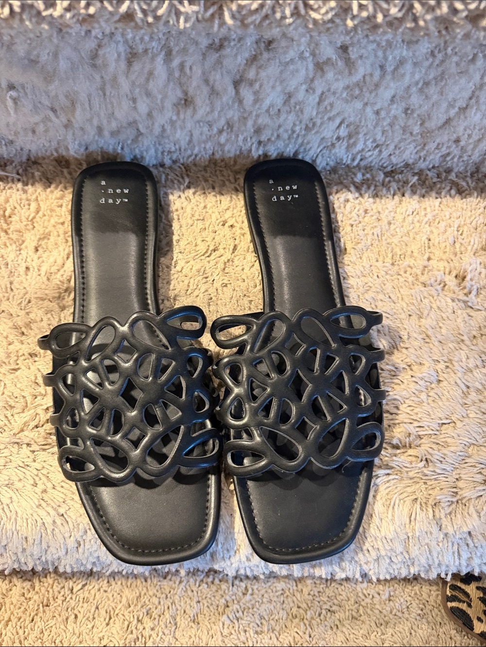 a new day Black Laser-Cut Slide Sandals